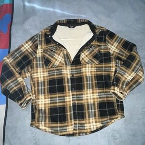 Members Mark Men's Shacket Sherpa Lined Shirt Jacket‎ Brown Tan Black Plaid XL